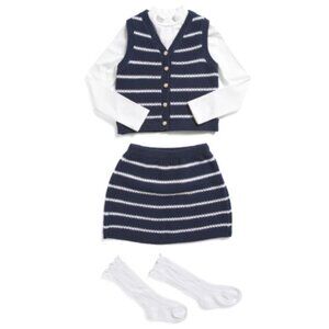 NWT TOMMY BAHAMA Girls 5pc Knit Sweater Vest Top & Skirt Set W Headband & Socks